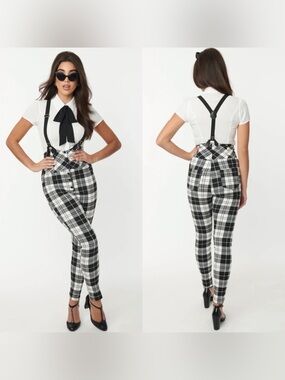 NWOT Unique Vintage Black & White
Plaid Moorehead
Skinny Suspender
Pants Size 3X